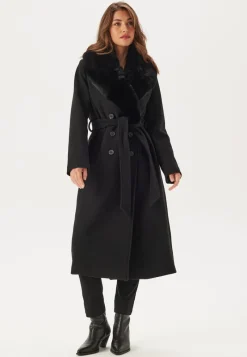 Chiara Forthi Fur Collar Belted Wool Blend Coat