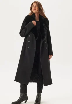 Chiara Forthi Fur Collar Belted Wool Blend Coat