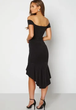 John Zack Glitter Off Shoulder Frill High Low Dress