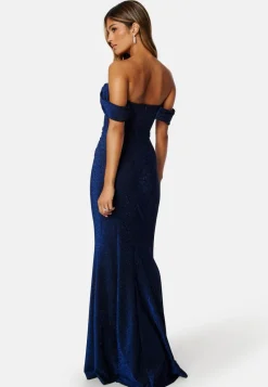 Goddiva Glitter Off Shoulder Maxi Dress