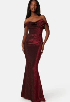 Goddiva Glitter Off Shoulder Maxi Dress