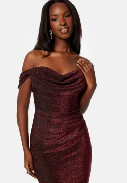 Goddiva Glitter Off Shoulder Maxi Dress
