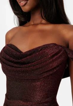 Goddiva Glitter Off Shoulder Maxi Dress