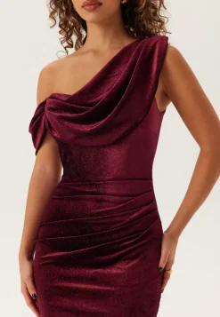Goddiva Glitter Velvet One Shoulder Maxi Dress