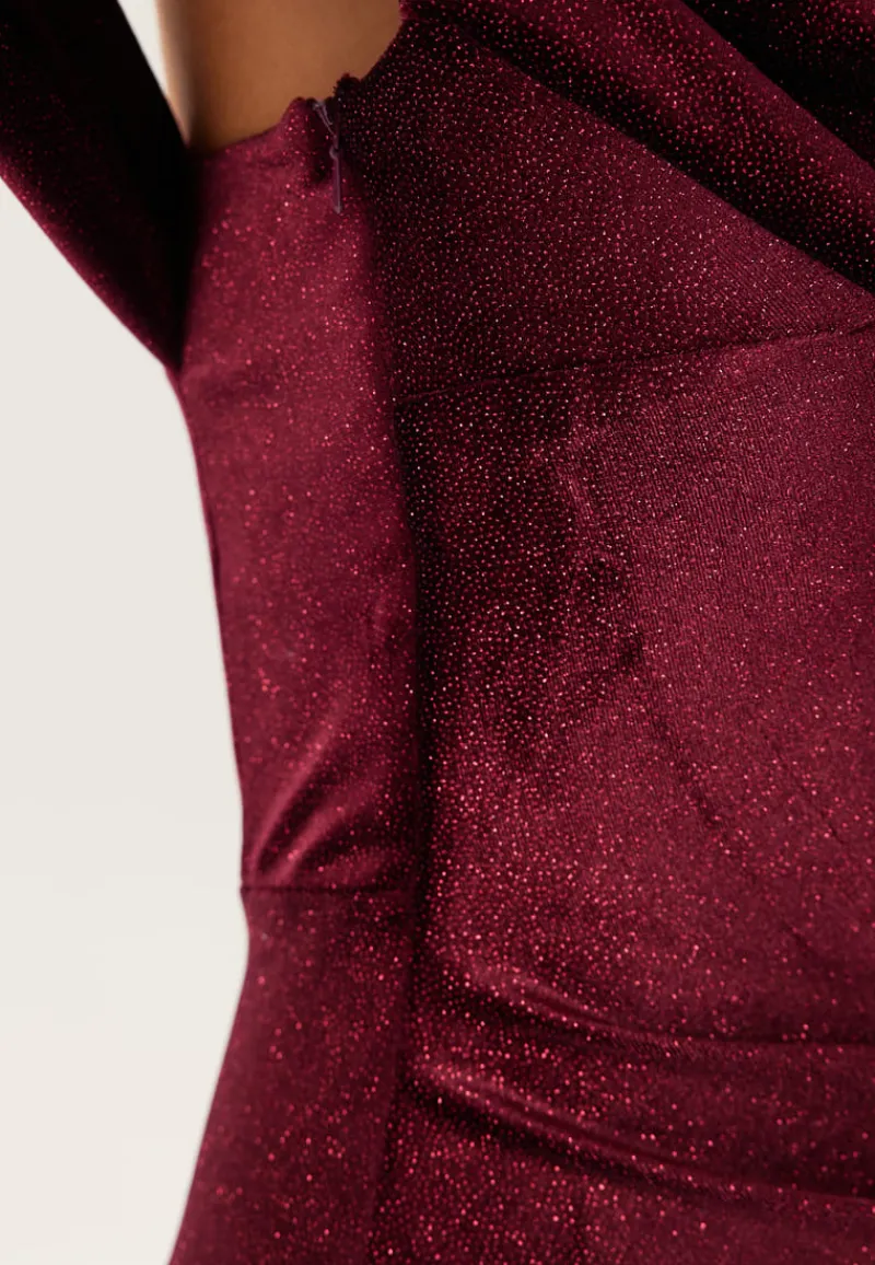 Goddiva Glitter Velvet One Shoulder Maxi Dress