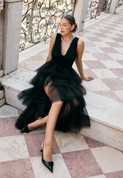 Bubbleroom Occasion High Slit Tulle Maxi Dress