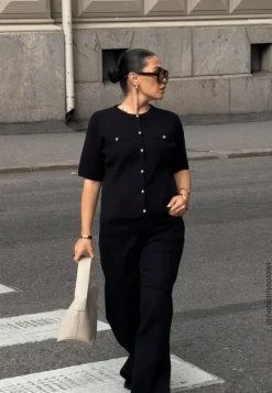 BUBBLEROOM Knitted Gold Button Cardigan