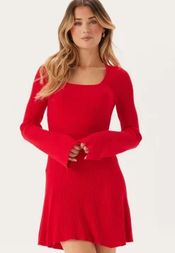 BUBBLEROOM Knitted Square Neck Skater Dress