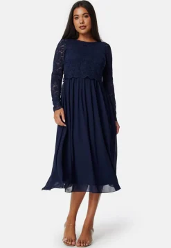 Bubbleroom Occasion Lace Long Sleeve Midi Dress
