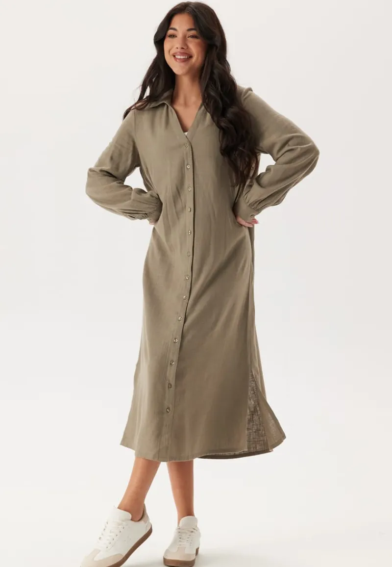 Happy Holly Linen Shirt Dress