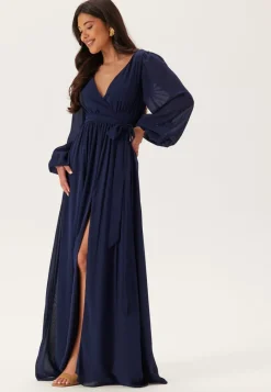 Goddiva Long Sleeve Chiffon Dress