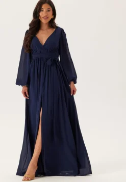 Goddiva Long Sleeve Chiffon Dress