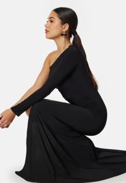 John Zack Long Sleeve One Shoulder Maxi Dress