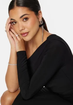 John Zack Long Sleeve One Shoulder Maxi Dress