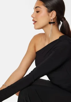 John Zack Long Sleeve One Shoulder Maxi Dress