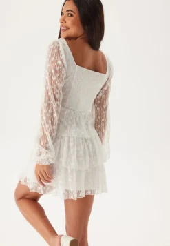 Bubbleroom Occasion L/S Lace Frill Mini Dress