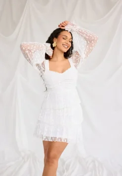 Bubbleroom Occasion L/S Lace Frill Mini Dress