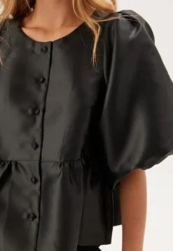 Bubbleroom Occasion Puff Sleeve Peplum Satin Blouse