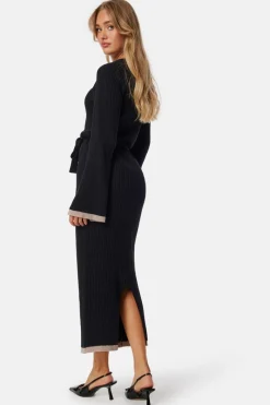 BUBBLEROOM Round Neck Rib Knitted Maxi Dress