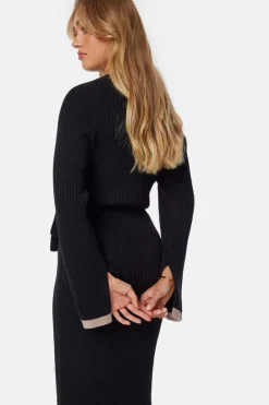 BUBBLEROOM Round Neck Rib Knitted Maxi Dress