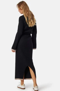 BUBBLEROOM Round Neck Rib Knitted Maxi Dress