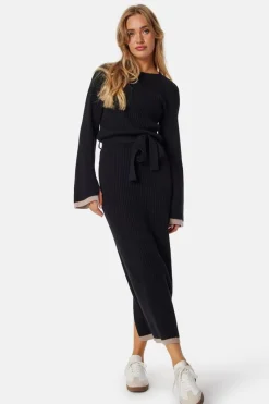 BUBBLEROOM Round Neck Rib Knitted Maxi Dress