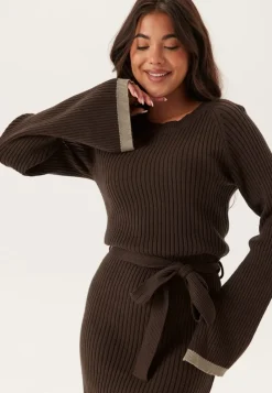 BUBBLEROOM Round Neck Rib Knitted Maxi Dress