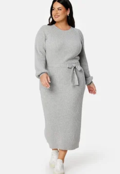 BUBBLEROOM Round Neck Rib Knitted Midi Dress