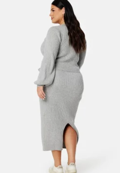 BUBBLEROOM Round Neck Rib Knitted Midi Dress