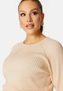 BUBBLEROOM Round Neck Rib Knitted Midi Dress