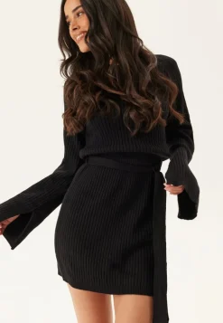 BUBBLEROOM Round Neck Rib Knitted Short Dress