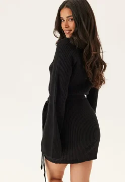 BUBBLEROOM Round Neck Rib Knitted Short Dress