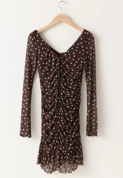 BUBBLEROOM Ruched Mesh Frill Dress