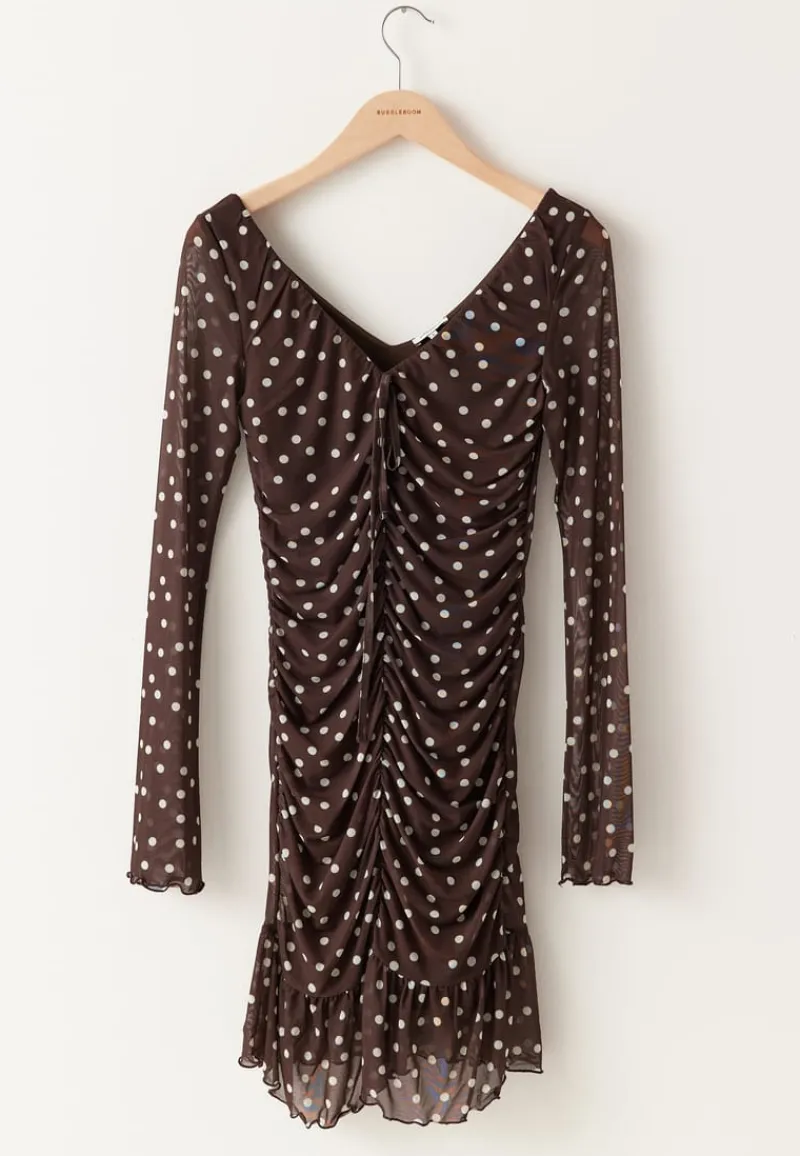 BUBBLEROOM Ruched Mesh Frill Dress