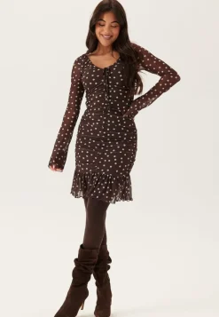 BUBBLEROOM Ruched Mesh Frill Dress