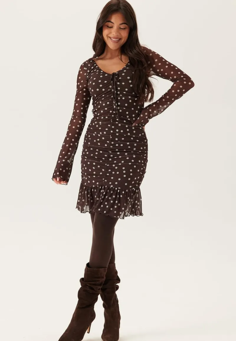 BUBBLEROOM Ruched Mesh Frill Dress