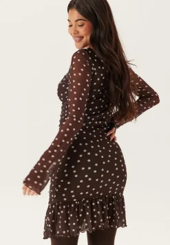 BUBBLEROOM Ruched Mesh Frill Dress