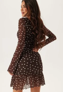 BUBBLEROOM Ruched Mesh Frill Dress