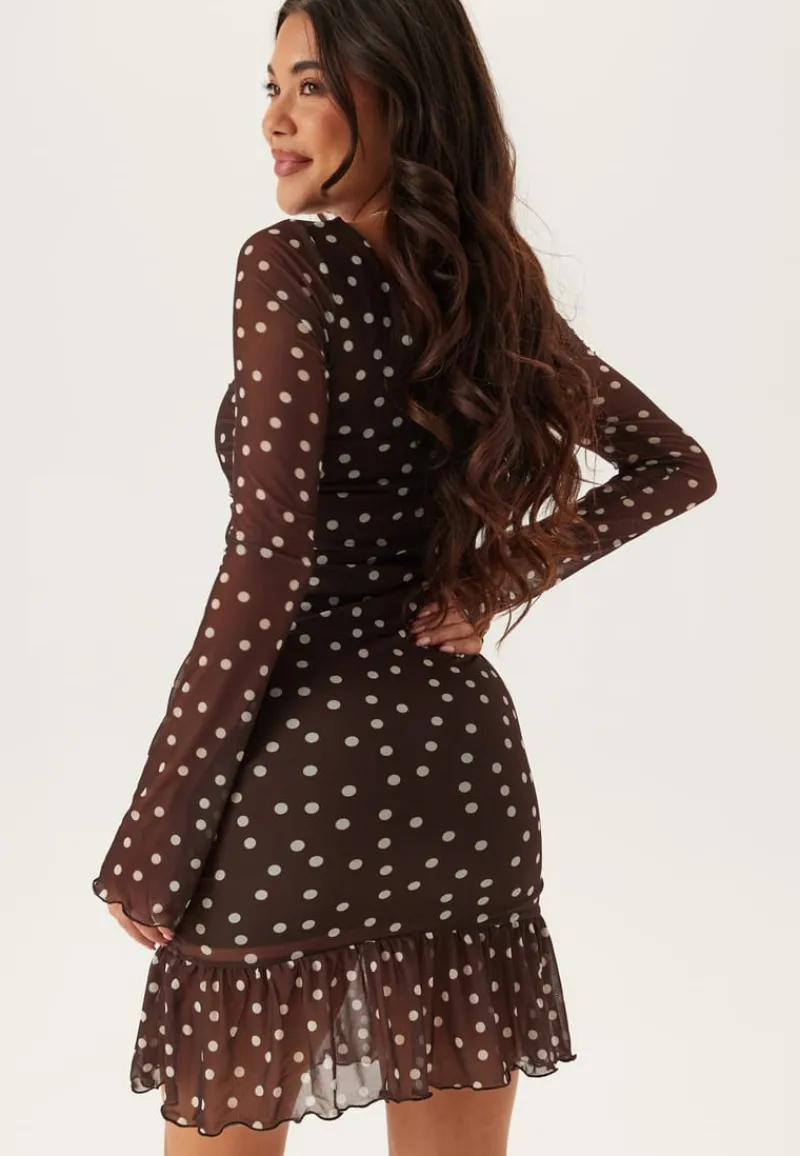 BUBBLEROOM Ruched Mesh Frill Dress