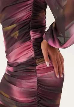 BUBBLEROOM Ruched Mesh Mini Dress