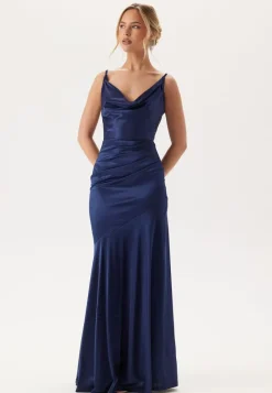 Goddiva Satin Cowl Neck Maxi Dress