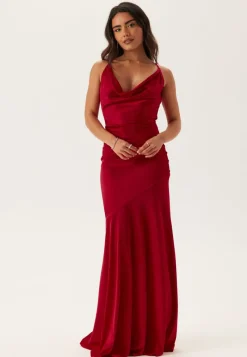 Goddiva Satin Cowl Neck Maxi Dress