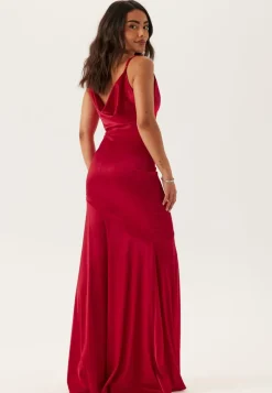 Goddiva Satin Cowl Neck Maxi Dress