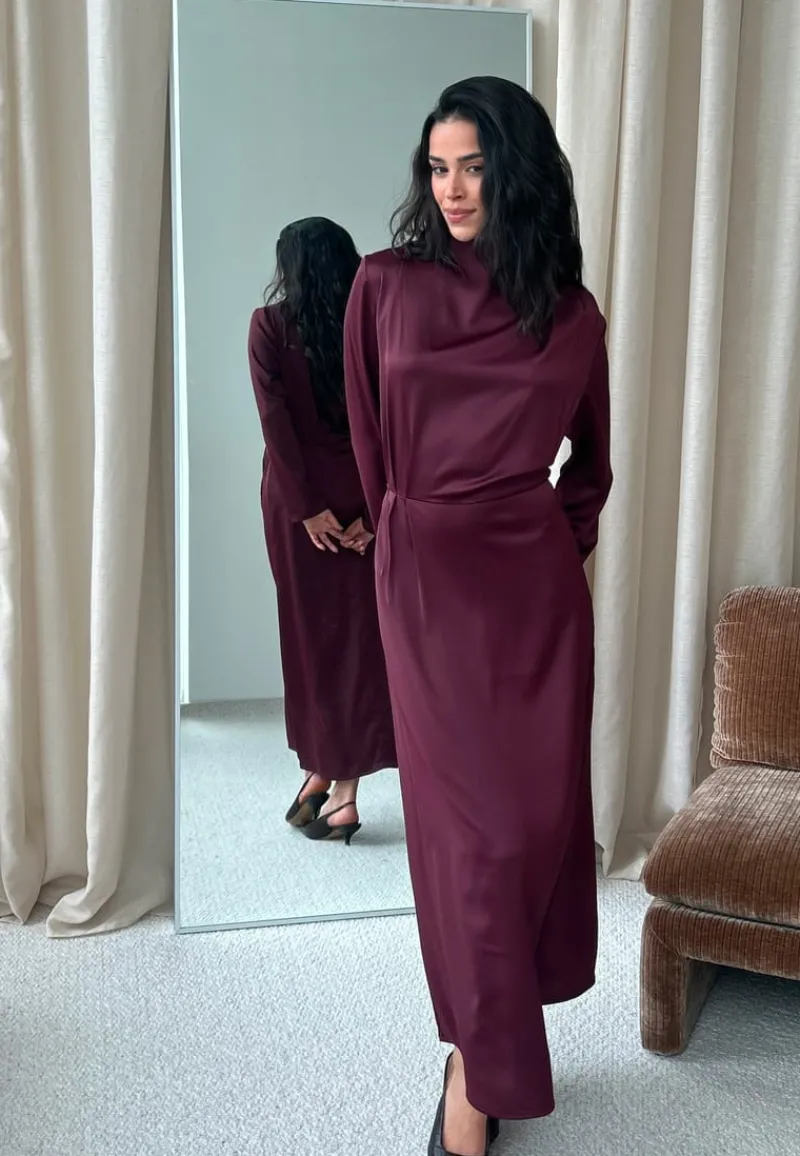 Bubbleroom Occasion Satin High Collar Midi Dress