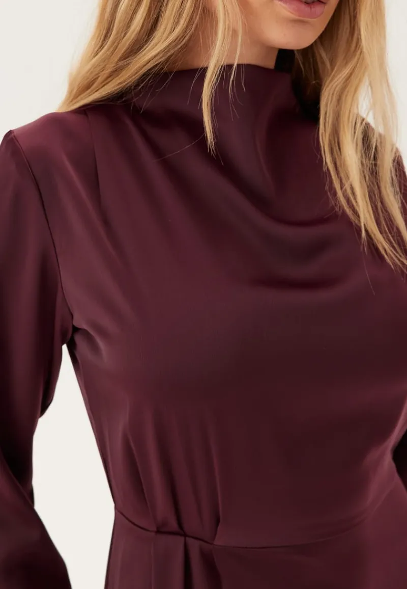 Bubbleroom Occasion Satin High Collar Midi Dress