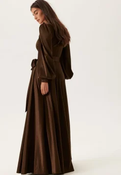 Goddiva Satin Volume Sleeve Maxi Dress