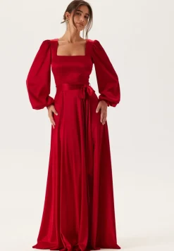 Goddiva Satin Volume Sleeve Maxi Dress