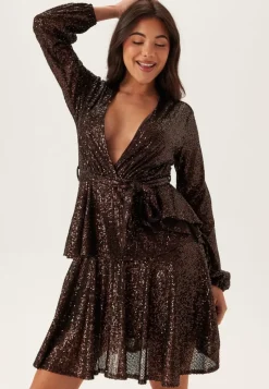 John Zack Sequin Deep V Ruffle Skater Dress
