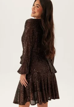 John Zack Sequin Deep V Ruffle Skater Dress