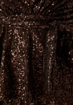 John Zack Sequin Deep V Ruffle Skater Dress